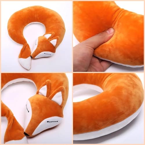 EHIOG U-Shaped Travel Pillow, Fox Neck Pillow Rest Neck Support Pillow, Car Seat Sleeping, Cartoon Headrest Airplane Pillow Travel Rest Pillow Cushion, Sleeping Aid, Suitable for Adults Kids (Brown) — view 6