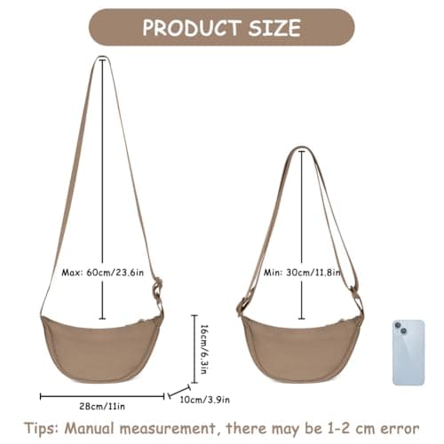 Aucuu Crescent Bag, Nylon Dumpling Bag for Women, Hobos Crossbody Bag with Adjustable Strap, Women's Casual Messenger Bag, Solid Color Chest Bag Shoulder Bag for Daily Use, Khaki — view 4