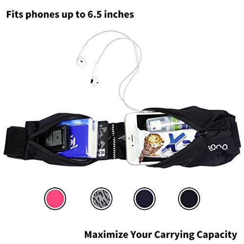 Eono Water Resistant Running Belt with Adjustable Elastic Strap, Large Capacity Running Waist Pack for Workouts, Exercise, Cycling, Walking, Travel & Outdoor Activities (Black) — view 2
