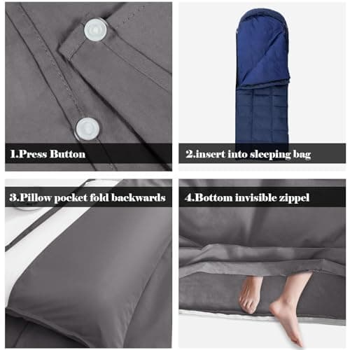 BREENHILL Sleeping Bag Liner, Travel Sheet with Zip, Grey 80cm, 2 Pack — view 3