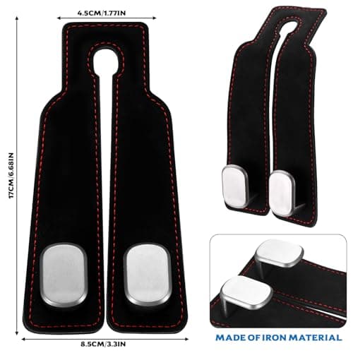 ANBEEISS 4 Pcs Leather Car Seat Back Double Hooks Organiser, Black — view 2