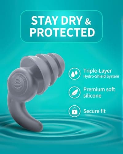 H20VIZ Swim Ear Plugs | Waterproof, Reusable Silicone Earplugs for Swimming, Surfing, Snorkeling & All Water Sports (Kids 3 Pairs, Grey, Blue, Turquoise) — view 3