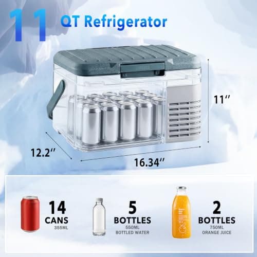 DOGHLY 12 Volt Car Refrigerator 11QT Portable Cooler -4℉-68℉, Compressor Fridge 12V/24V DC & 110-240V AC, Electric Cooler for Truck, RV, Camper, SUV, Travel, Camping & Road Trips (11QT), Blue — view 5