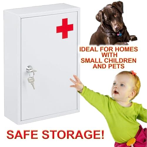 Buystarget Medicine Cabinet First Aid Storage Box Emergency Medical Locker Wall Mount Lockable Metal Case Box Home Office School Lab Kit Child Proof Safety Lock 2 Keys Fixings Included — view 6