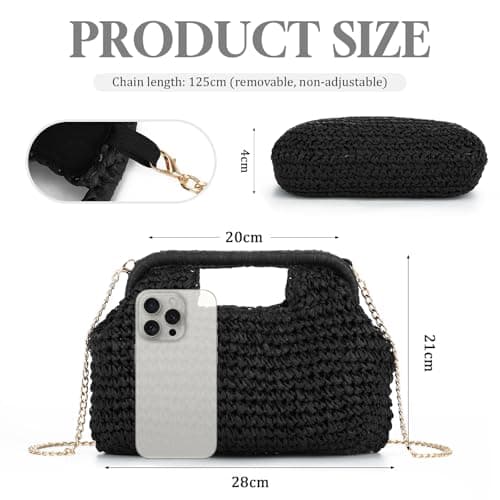EVEOUT Straw Clutch for Women Summer Boho Faux Raffia Beach Purse Bag Holiday Woven Handbag with Chain for Wedding Party & Daily Use — view 4