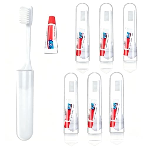 6 Pack Mini Travel Toothbrush Set Foldable with Toothpaste – Soft Bristles Reusable Oral Care Kit for Business Trips Camping Hotel Flights – Lightweight Portable for Adults