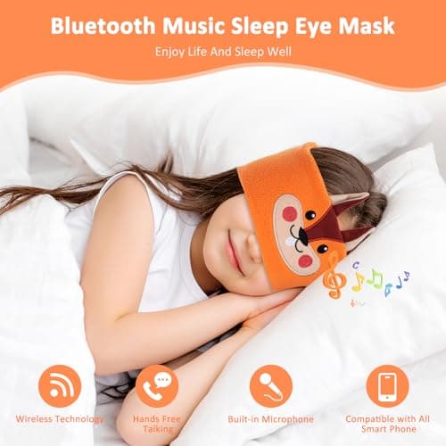 Bluetooth Sleep Mask, CestMall Sleep Eye Mask with Wireless Headphones Blackout Sleep Headphones Headband Music Sleeping Bluetooth Headband Birthday X-mas Gift for Children Boy Girl Travel (Orange) — view 2