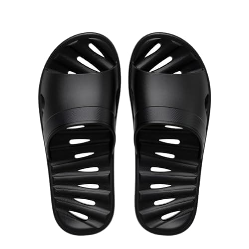 JoWebb Shower Slippers for Women Men, Quick-Drying Shower Shoes, Anti-Slip Slippers for Bath Swimming Pool Summer Beach Sandals Coal-Black 8.5/9 UK
