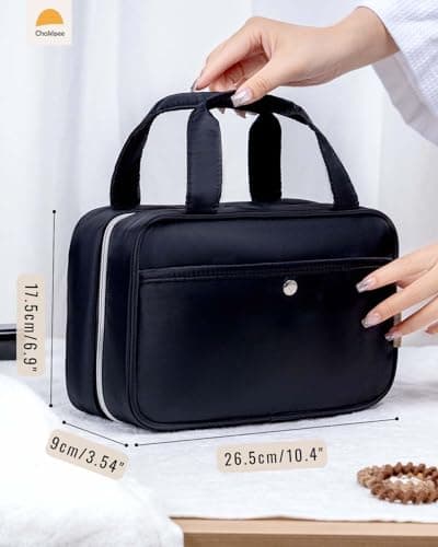 Chakipee Travel Hanging Toiletry Bag for Women - Foldable Toiletries Waterproof Organizer with Clear Window, Lightweight Wash Bags for Essentials, Makeup, Shampoo，Black, Medium — view 5