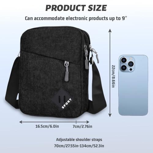 Aucuu Men's Shoulder Bag, Oxford Crossbody Bag, Waterproof Men's Small Side Bag, Casual Handbag, Messenger Bag with Zipper and Adjustable Strap, Lightweight Chest Sling Bag for Daily Use, Work, School — view 4