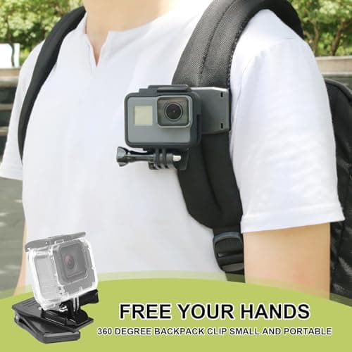 Teuena 360° Rotational Backpack Strap Mount Quick Clip for Hero 12 11 10 9 8 7 6 5 4 3+ 2 Session, Backpack Shoulder Clip Mount Clamp Body Cam Holder, Action Camera Accessories (Black) — view 6