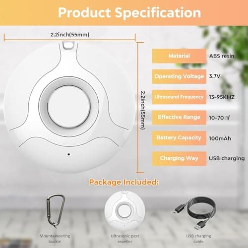 Ultrasonic Portable Pest Repeller, Ultrasonic Mosquito Repellent Device, Indoor/Outdoor Insect Repeller, USB-Charging Insect Repellent Device, Pendant Repeller for Fleas, Mosquitoes and Ticks - White — view 6