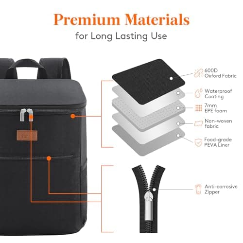 Lifewit 21L 30-Can Soft Cooler Backpack Bag with Hard Liner, Large Insulated Picnic Lunch Box Soft-Sided for Camping/BBQ/Family Outdoor Activities, Black — view 5