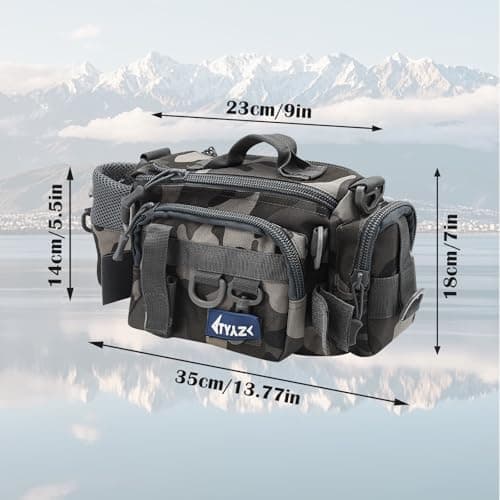 Auptiz Fishing Bag, Multi-Pockets Holdall Shoulder Waist Handbag, Holdall Camouflage Outdoor Carryall Fishing Tackle Bags for Outdoors Hiking Hunting Camping Travel (Light Camouflage) — view 5