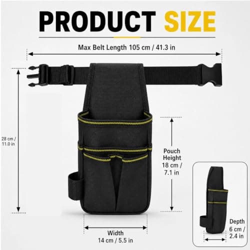 Heavy Duty Nylon Tool Belt Pouch, Durable Work Belt Pouch, Adjustable Waist Multifunctional Work Tool Belts with Multi Compartments, Water Resistant Tools Storage Pouchs — view 2
