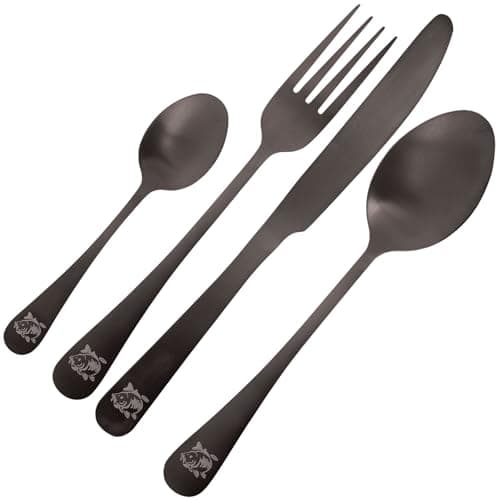 NGT 4pc Stainless Steel Cutlery Set with Neoprene Case – Fork, Table Knife, Spoon & Teaspoon – Durable Matt Finish Outdoor Dining Kit for Fishing, Camping & Travel — view 2