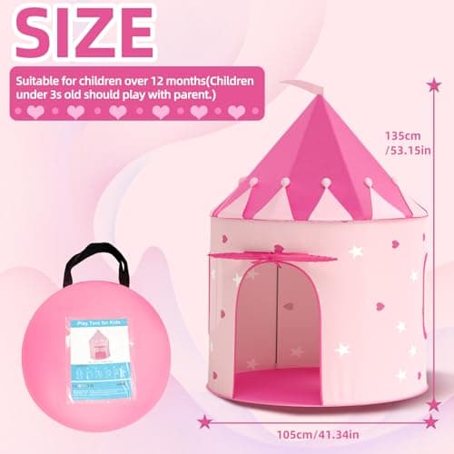 KORIMEFA Kids Play Tent for Age 1-8, Pink, 105x105x135cm — view 4