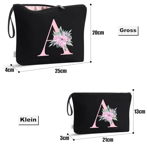 Vavabox 2Pcs Initial Toiletry Bags Set Birthday Gifts for Women (A, Black) — view 2