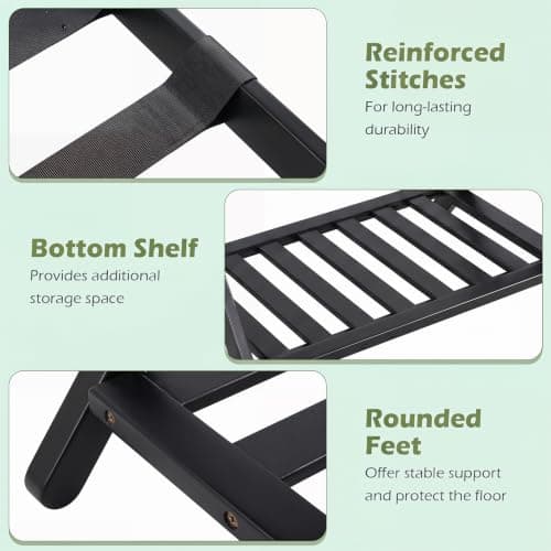 COSTWAY Bamboo Luggage Rack, Folding Suitcase Stand (Black, 1PC) — view 4