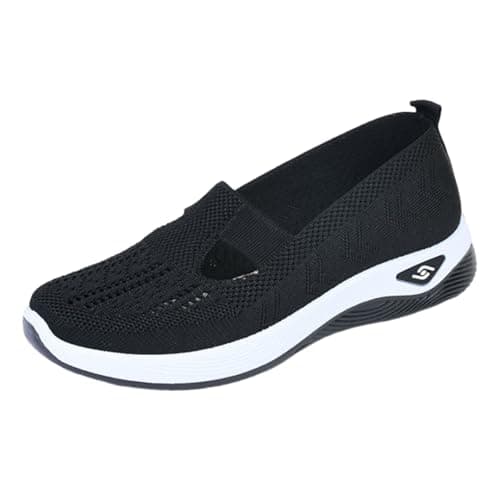 Women Orthopedic Casual Walking Shoes Breathable Soft Sole Slip On Shoes Lightweight Athletic Sneakers Size UK 5.5 Black