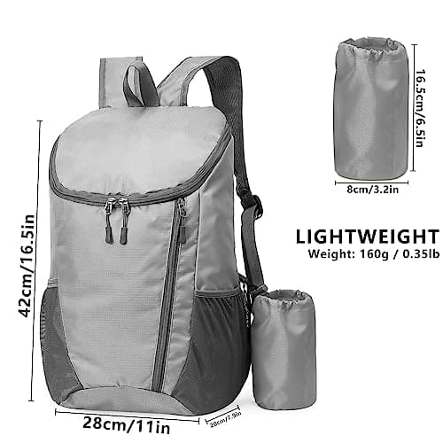 Yoolly Lightweight Foldable Backpack, Small Hiking Rucksack, Waterproof Packable Backpack for Men Women Kids, Durable Rucksack for Outdoor Sport Travelling Hiking Camping Biking Walking (Grey) — view 2