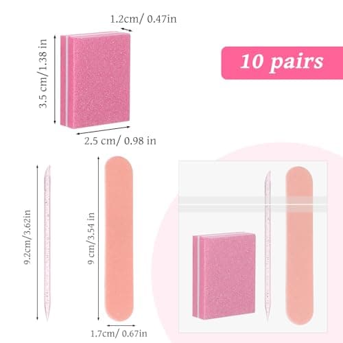10 Sets Disposable Manicure Kit, Individually Packaged Nail Kit with Mini Nail File, Mini Nails Buffer, Wood Nails Stick for Salon & Home, Pink — view 2