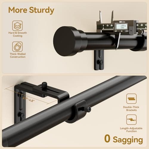 YaFex Curtain Poles 82 to 213 cm, Heavy Duty 25mm Expandable Metal Curtain Pole for Windows, Black Long Curtain Rod with Brackets for Bedroom,Living Room, Easy Installation — view 4