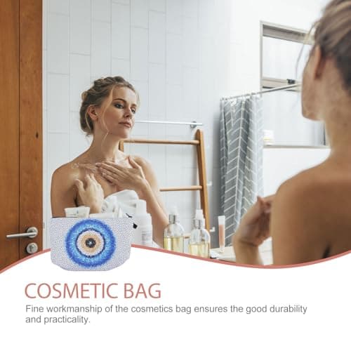 SHINEOFI Waterproof Travel Cosmetic Bag for Women with Zipper Stylish Polyester Makeup Pouch for Organizing Toiletries Portable Silver Travel Toiletry Organizer for Camping — view 6