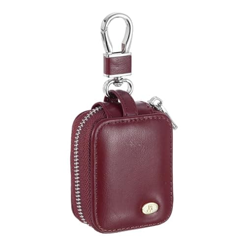 sourcing map Earbuds Cases, Earphone Case Holder, PU Leather Ear Buds Case Zipper Organizer Small with Mesh Pocket for USB Cable, Wireless Wired Earphones, Burgundy