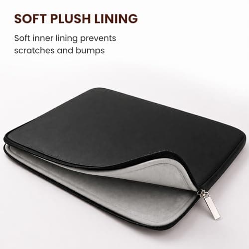 RAINYEAR 16 Inch Laptop Sleeve Soft PU Leather Water Resistant Case, Black — view 3