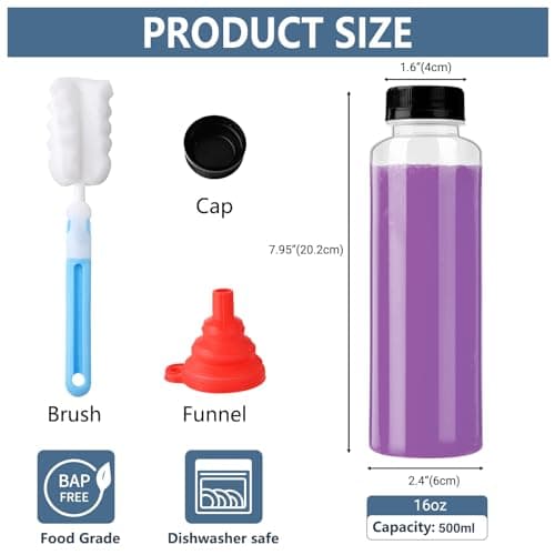 YBCPACK 10 Pack 500ml PP Heat-Resistant Plastic Juice Bottles With Cap — view 2