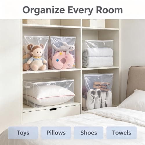 10 Pack Large Ziplock Bags for Clothes 40x50 cm, Clear Waterproof Resealable Plastic Storage Bags, Travel Luggage Organizer with Press Seal for Clothing Blankets Bedding — view 4