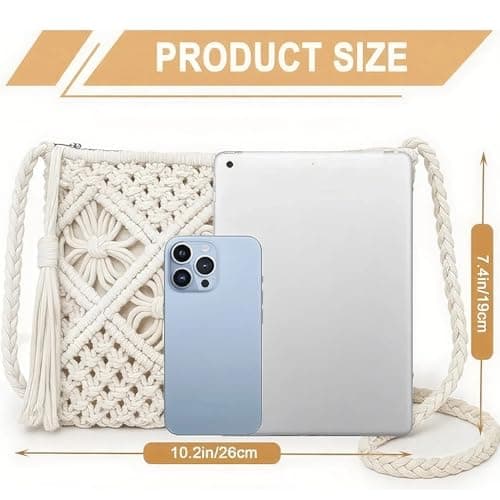 HRCOYES Cross Body Bag for Women, Handwoven Crossbody Purse, Summer Beach Straw Messenger Bag, Woven Cotton Handmade Shoulder Handbag (white) — view 4