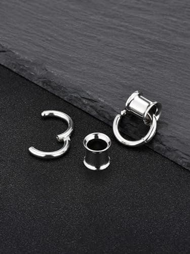 Zysta Ear Tunnels with Ring 00g PlugsSilver Stainless Steel Ear Spreader Double Flared 10mm Ear Gauges Earring Lobe Body Piercing Jewelry 8mm-14mm (8mm) — view 4