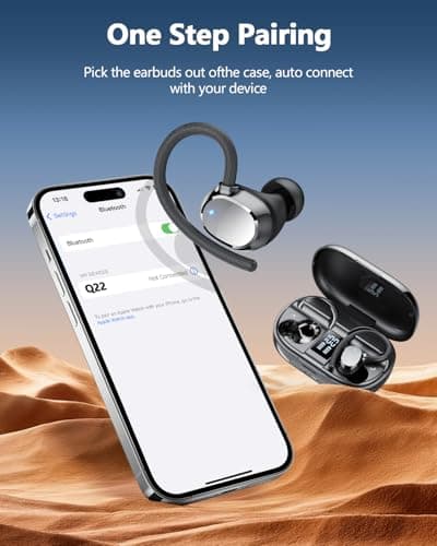 Wireless Earbuds, Bluetooth 5.4 Headphones with 4 ENC Noise Canceling Mic, 128H Stereo Dual LED Display Ear Buds, Bluetooth Earphones with Earhooks, IP7 Waterproof Wireless Headphones for Running — view 4
