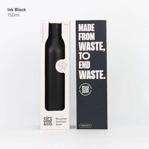 Circular&Co Recycled Stainless Steel Water Bottle 750ml – Uncoated Ink Black – Reusable, Sustainable & BPA-Free — view 4