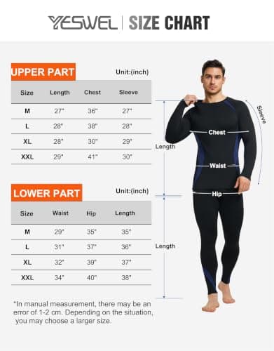 YESWEL Men's Thermal Base Layer Set, Long Sleeve Tops & Long Johns, Warm Ski Thermal Underwear, Quick Dry Fleece Lined Bottoms (Ocean Blue, M) — view 6