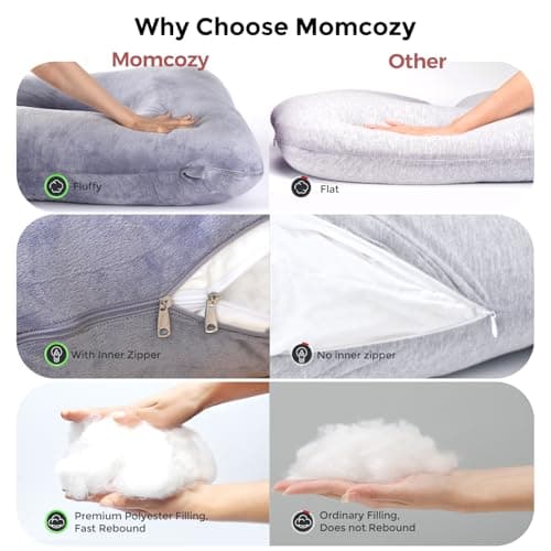 momcozy U Shaped Pregnancy Pillow, Full Body Support, Back&Hip, Velvet Grey — view 4