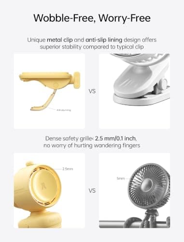 JISULIFE Chic Stroller Fan 2026-Baby Cool Helper: Smart 120° Auto Oscillation with 100 Speeds, 21H Super-Long Battery, Portable Baby Fan for Crib, Stroller & Bedroom, Gift for Moms-Yellow(Clip) — view 6