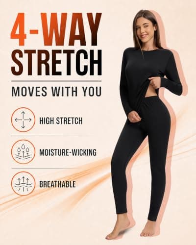 Stathmon Women's Thermals Underwear Set, 210 GSM Soft Fleece Lined, Black — view 3