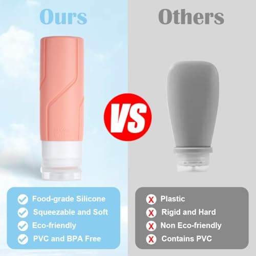 OSDUE Silicone Travel Bottle, 4 Pack 100ml Squeezy Travel Bottles Leak Proof Refillable Squeezable Containers Pots for Lotion Liquid Shampoos Soap and Toiletries — view 6