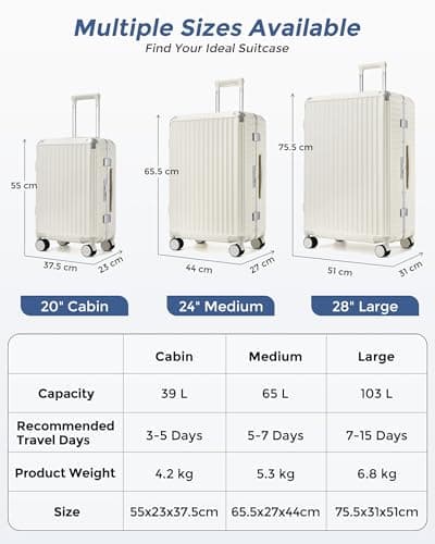 Kono 28 Inch Large Suitcase with Cup Holder, 103L PC Hard Shell Luggage — view 2