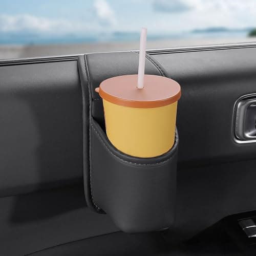 Leather Car Door Organizer with Cup Holder, Adhesive Side Storage Pocket — view 2