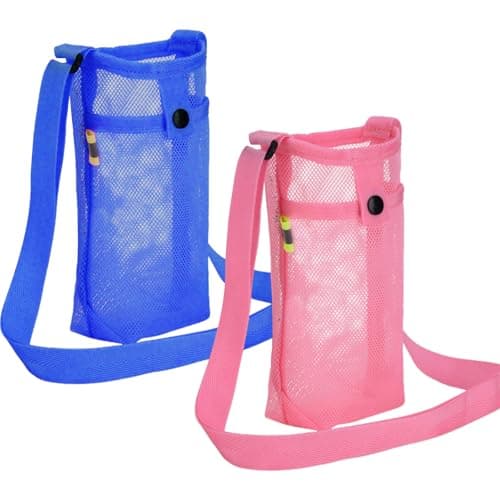 InteDesign 2 PCS Mesh Water Bottle Carrier with Shoulder Strap, Water Bottle Holder,Insulated Cup Holder Bag with Adjustable Strap Sling Sports Bottles Bag for Hiking, Walking, Camping, Travel