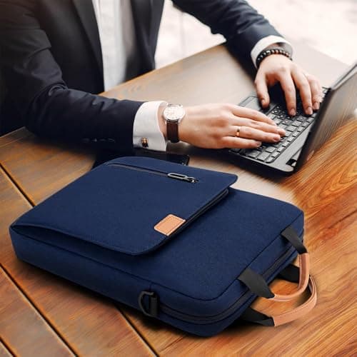jooeer 13-14 Inch Laptop Sleeve Case Waterproof Polyester Shoulder Bag Compatible with MacBook Air Pro M4 M3 M2 M1, Surface Pro (Navy Blue, 14 Inch) — view 2