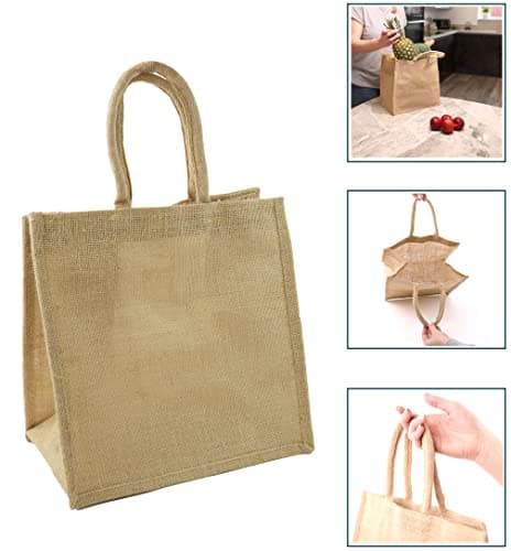 DIVCHI Eco-friendly 10 Pack Jute Shopper Bags with Handles - Reusable Tote Shopping & Storage Handbag Carrier for Picnic, Shopping, Beach & Gifts (46cm x 35cm x 18cm) — view 3