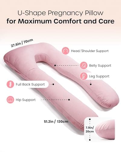 Nuliie Pregnancy Pillow for Sleeping, U Shaped (Cooling Light Pink) — view 2