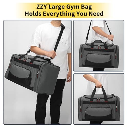 55L Large Sports Holdall Bags for Men, 22 Inch Gym Duffle Bag with Multi Pockets, Travel Fitness Weekend Overnight Bag - Dark Grey — view 6