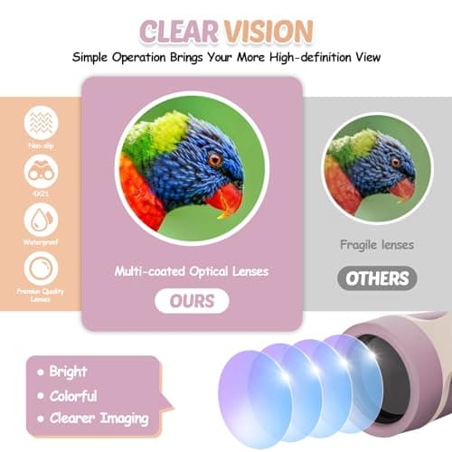 Binoculars for Kids, Kids Binoculars toys for 3 4 5 6 7 8 Years Boys and Girls, Set with Magnifying Glass & Compass - Birthday Gifts Outdoor Toy for Kid Ages 3-8 Toddler Camping (pink) — view 6