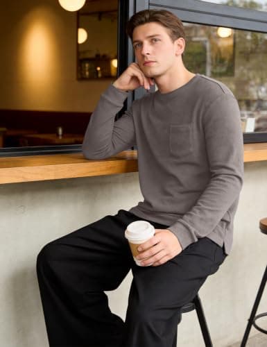 iClosam Mens Thermal T Shirts Long Sleeve Fleece Lined Crew Neck Pocket Tee — view 3